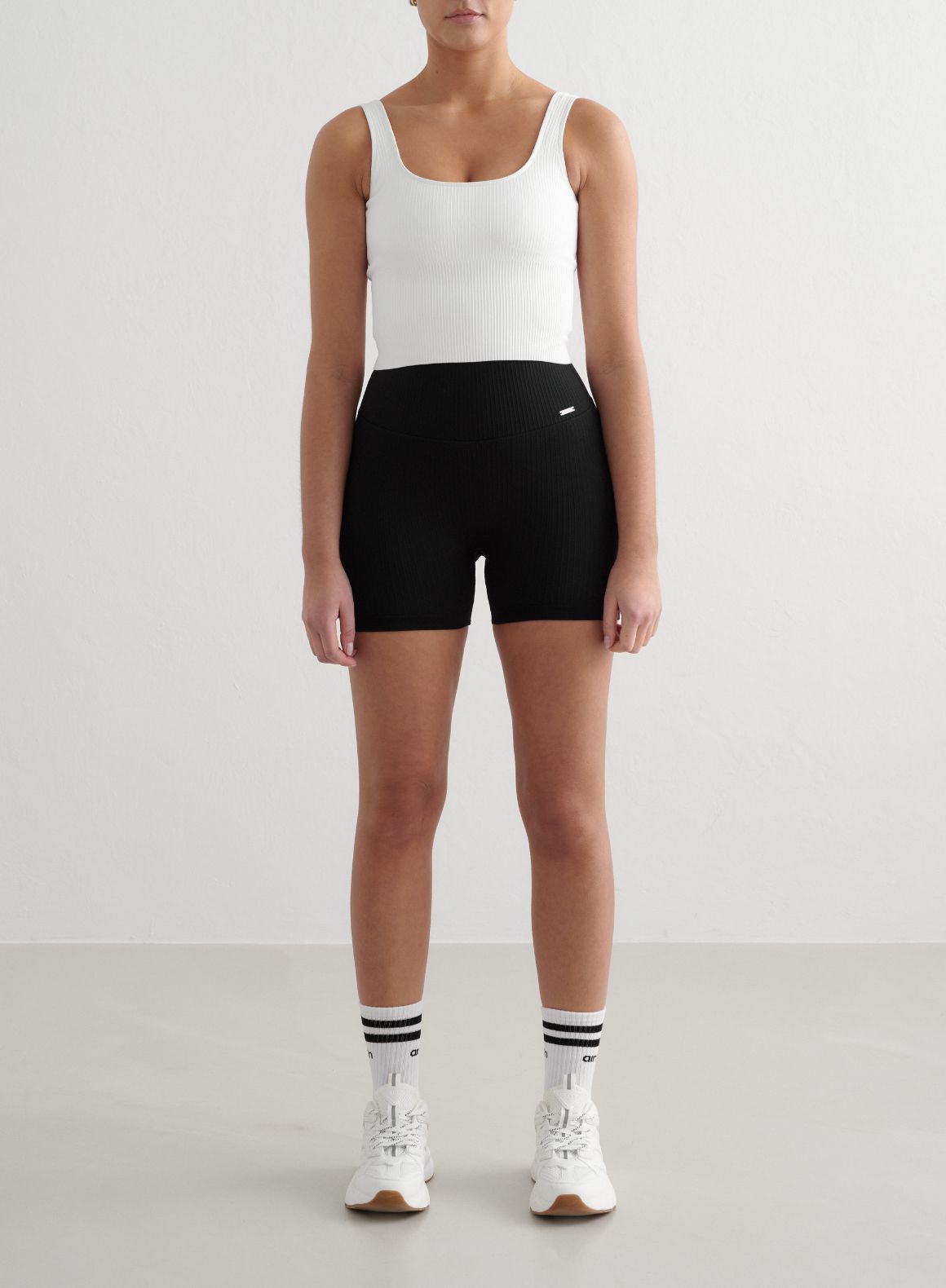 Black Ribbed Seamless Midi Biker Shorts