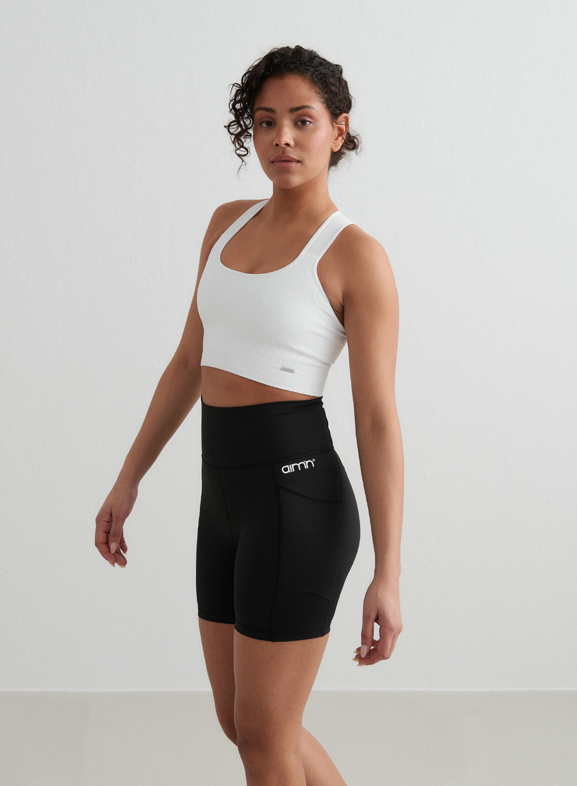 Black Double Pocket Midi Biker Shorts