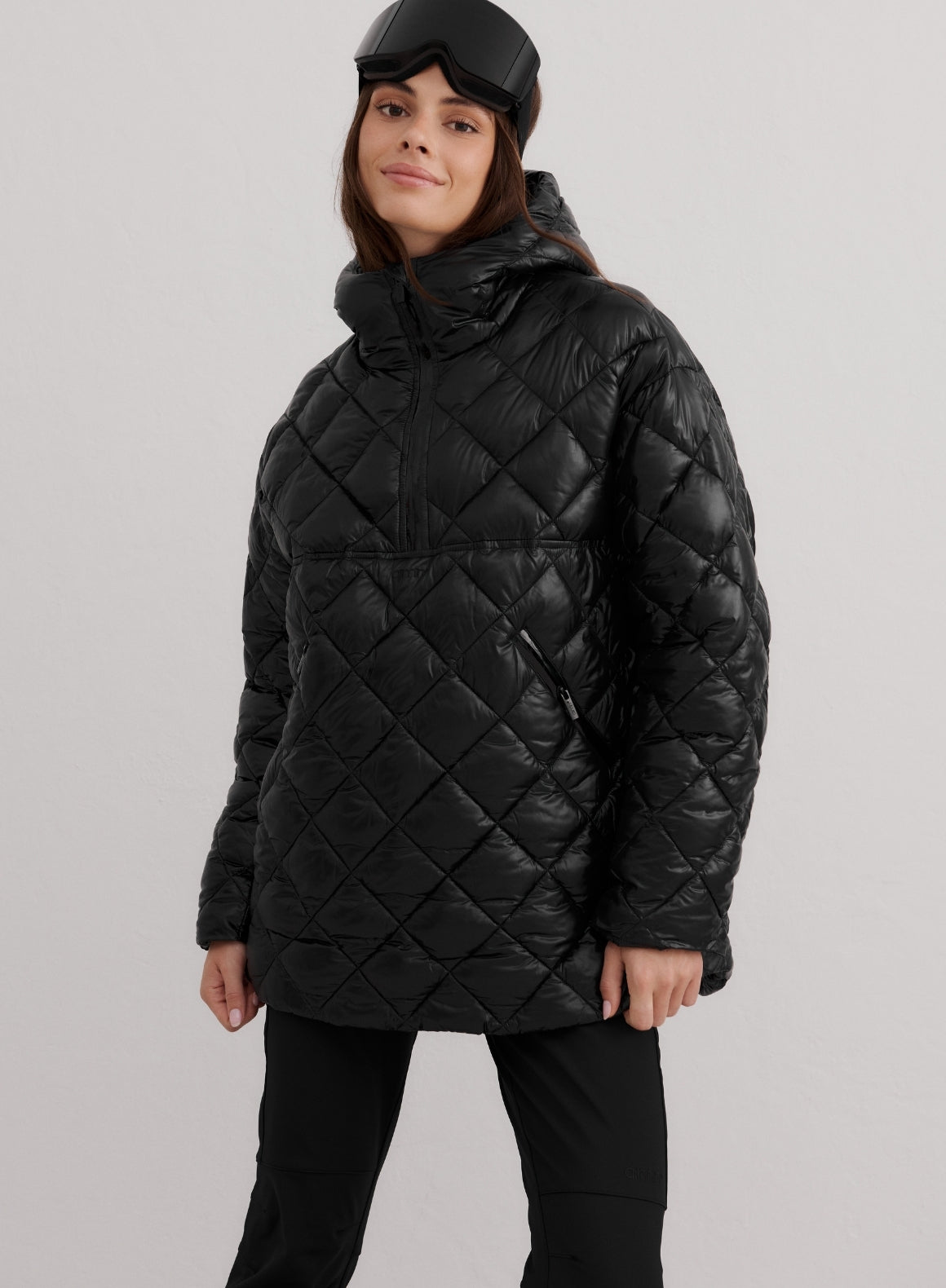 Glossy Black Luxe Quilted Anorak
