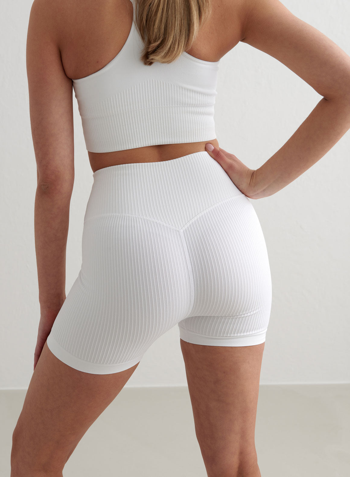 White Ribbed Seamless Midi Biker Shorts