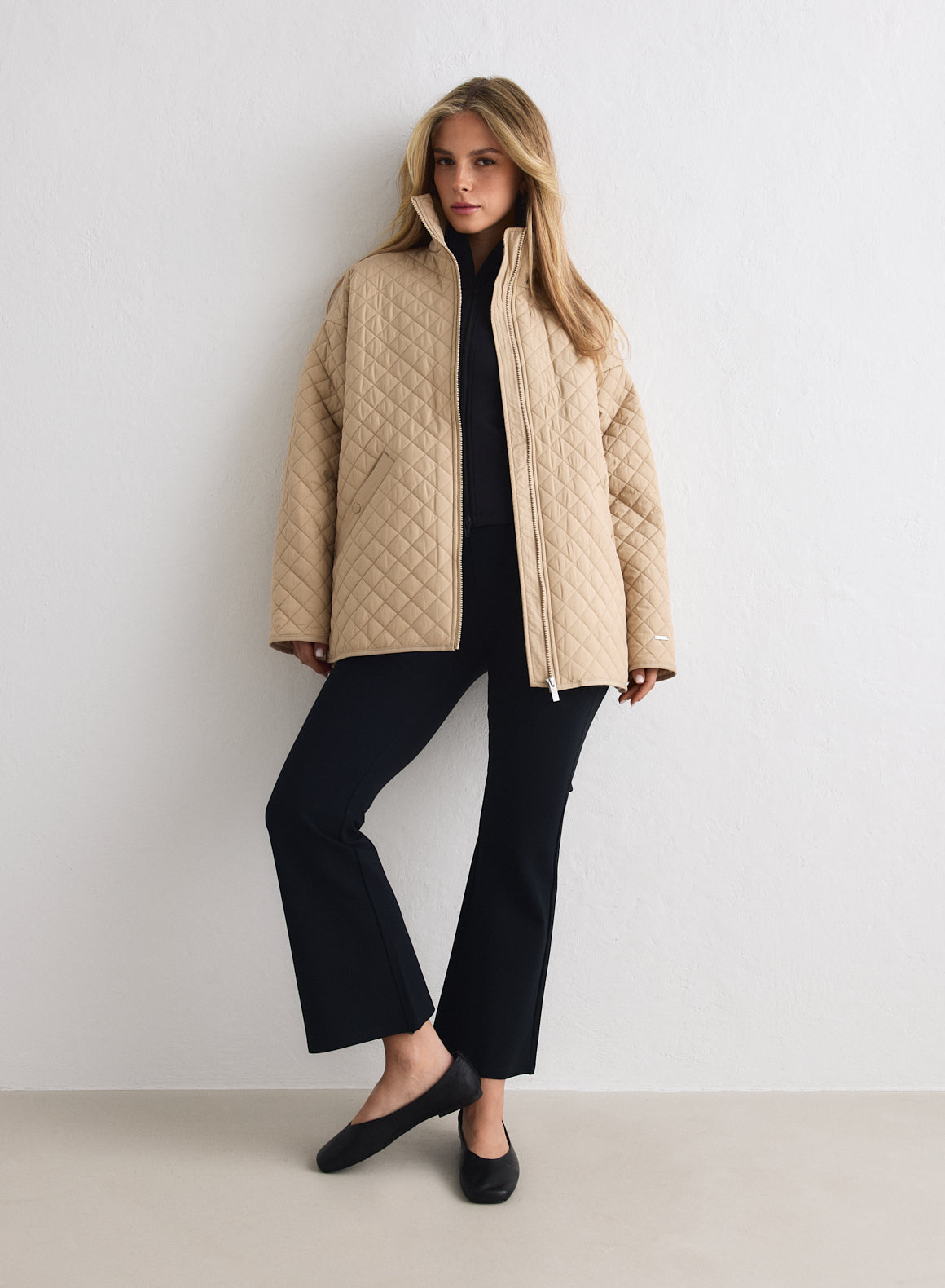 Beige Oversized Quilted Jacket
