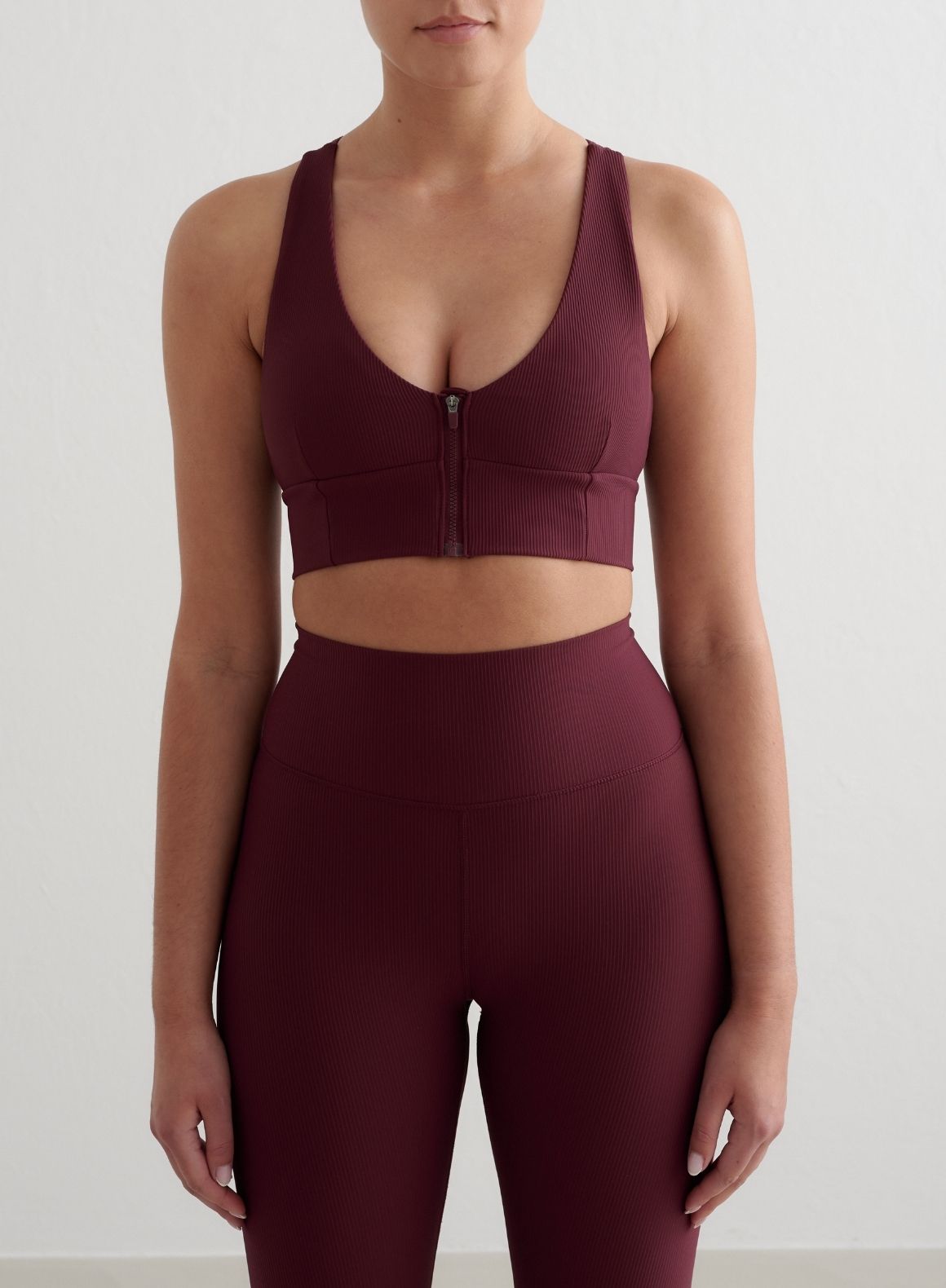 Cherry Ribbed Performance Zipped Bra
