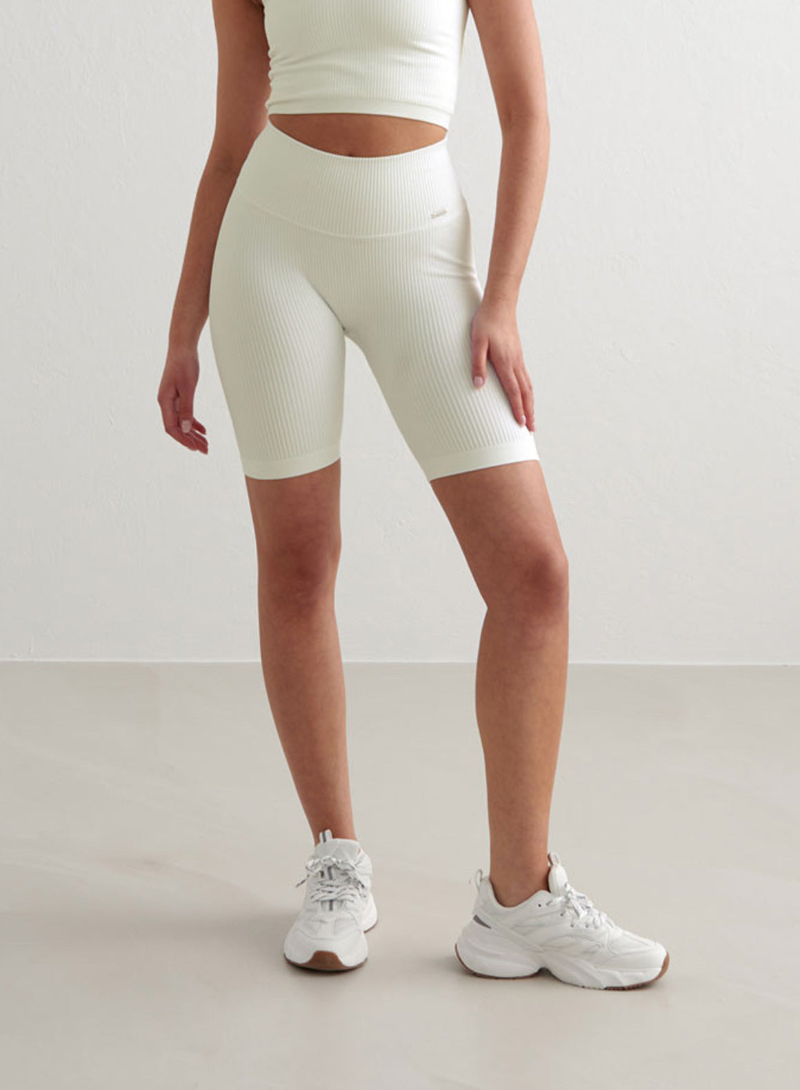 Off White Ribbed Seamless Biker Shorts